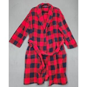 NAUTICA Sleepwear Robe Mens One Size Red Belted Buffalo Check Plaid Comfy